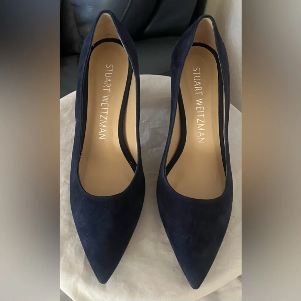 Stuart Weitzman Stuart Block Heel 75 Pointed Toe Pump Shoes New 10.5 $495 - Picture 6 of 13
